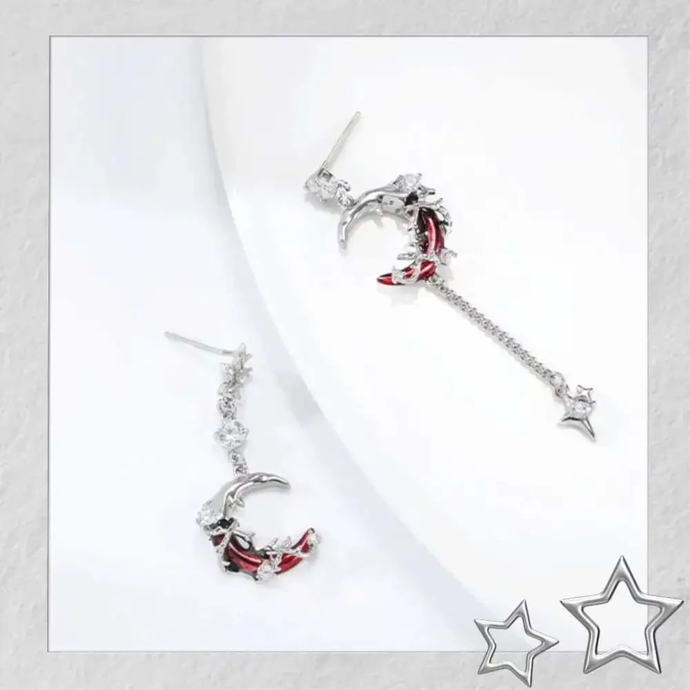 Sylus Inspired Blood Moon Earrings - Gothic Asymmetrical 925 Silver Pin Otome Je